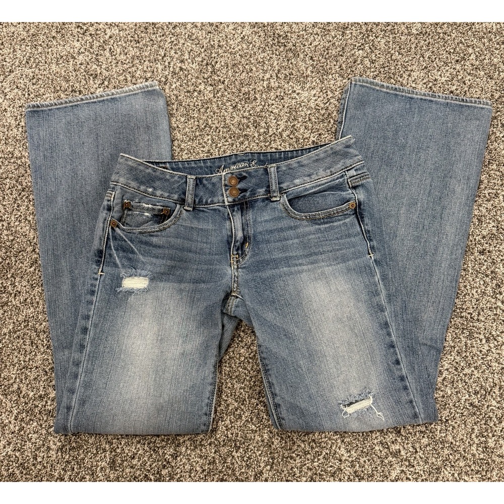 American Eagle Artist Flare Jeans Women's Blue Stretch Denim Size 6 Low Rise